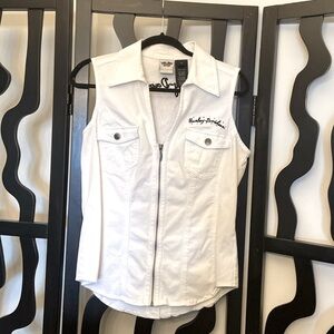 Harley-Davidson Womens White Denim Embroidered Shirt, L